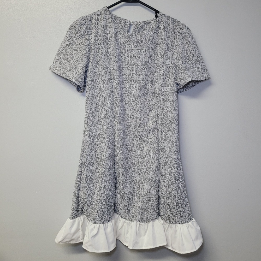 Shein Gray Dress Ruffle Womens Size 6 Textured Short Sleeve Mini Ruffle Hem‎